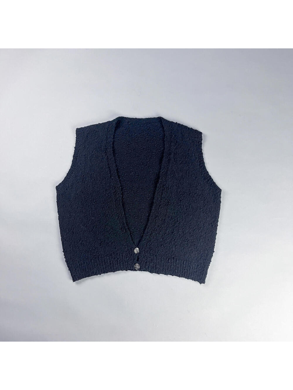 Vintage Sweater Vest | Women's Black Textured Knit V-Neck Button Up Vest
